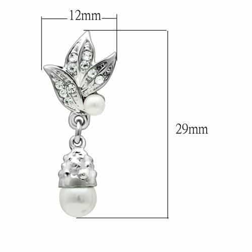 Brass Silver CZ Leaf Pearl Drop Earrings | The Stainless Jewelry view 2