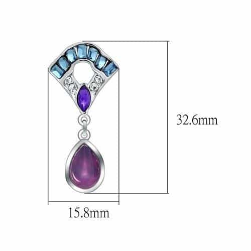 Brass Silver Blue Amethyst CZ Art Deco Drop Earrings view 2