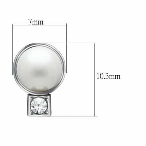 Brass Silver Pearl Round CZ Bezel Stud Earrings view 2