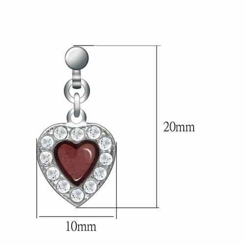 Brass Silver Red Enamel CZ Heart Drop Earrings view 2