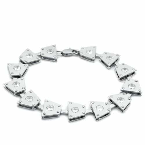 Brass Silver CZ Square Link Bracelet | The Stainless Jewelry view 1