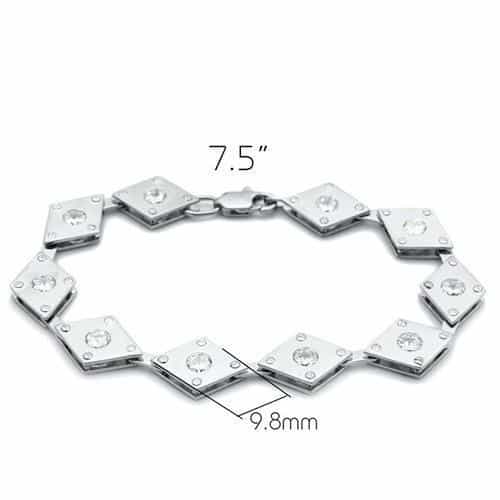 Brass Silver CZ Square Link Bracelet LO2006 view 2