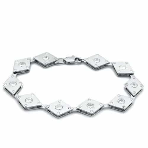 Brass Silver CZ Square Link Bracelet LO2006 view 1
