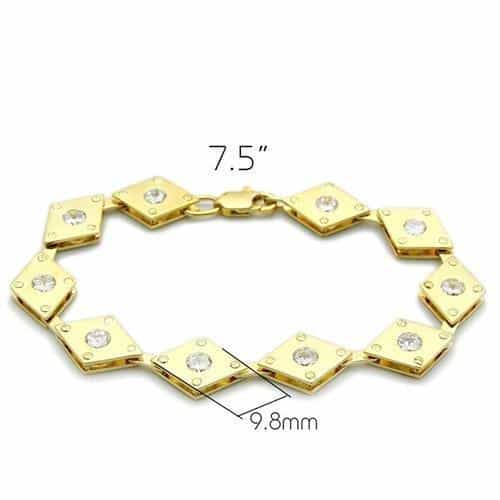 Brass Gold CZ Diamond Shape Link Bracelet | The Stainless Jewelry view 2