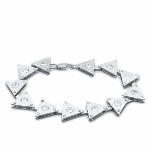 Brass Silver CZ Arrow Triangle Link Bracelet view 1