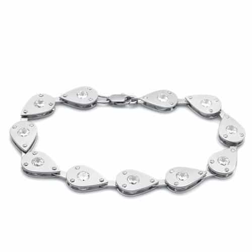 Brass Silver CZ Heart Pear Mixed Link Bracelet view 1