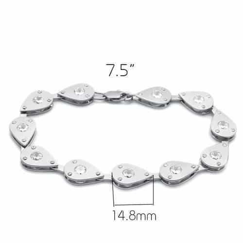Brass Silver CZ Heart Pear Mixed Link Bracelet view 2