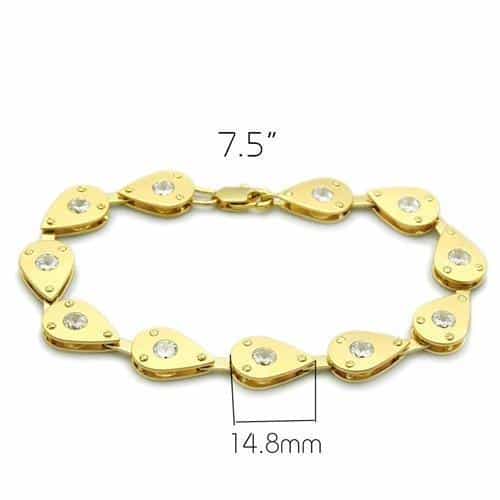 Brass Gold CZ Pear Shield Mixed Link Bracelet view 2