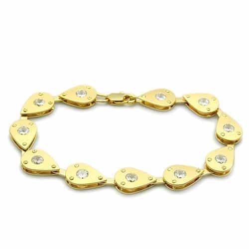 Brass Gold CZ Pear Shield Mixed Link Bracelet view 1