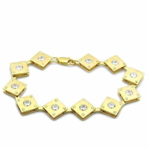 Brass Gold CZ Diamond Square Mixed Link Bracelet view 1