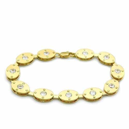 Brass Gold CZ Round Disc Link Bracelet | The Stainless Jewelry view 1