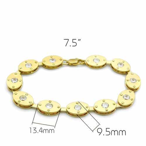 Brass Gold CZ Round Disc Link Bracelet | The Stainless Jewelry view 2