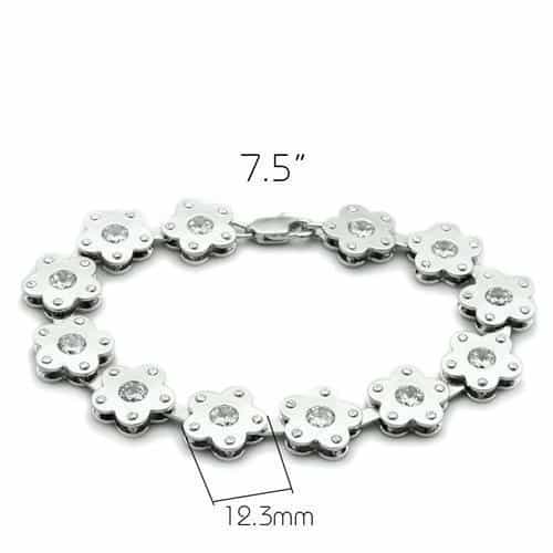 Brass Silver CZ Flower Link Bracelet | The Stainless Jewelry view 2