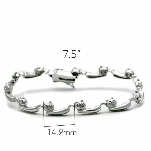 Brass Silver Polished Cat Figure Link Bracelet view 2