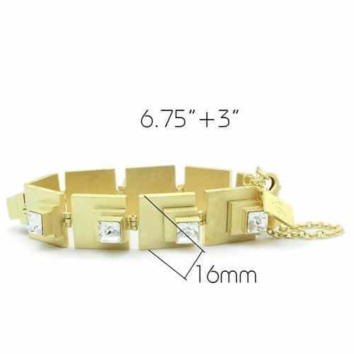 Brass Gold CZ Square Geometric Link Bracelet view 2