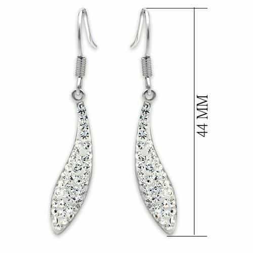 Brass Silver Crystal Pave Curved Bar Drop Earrings view 2