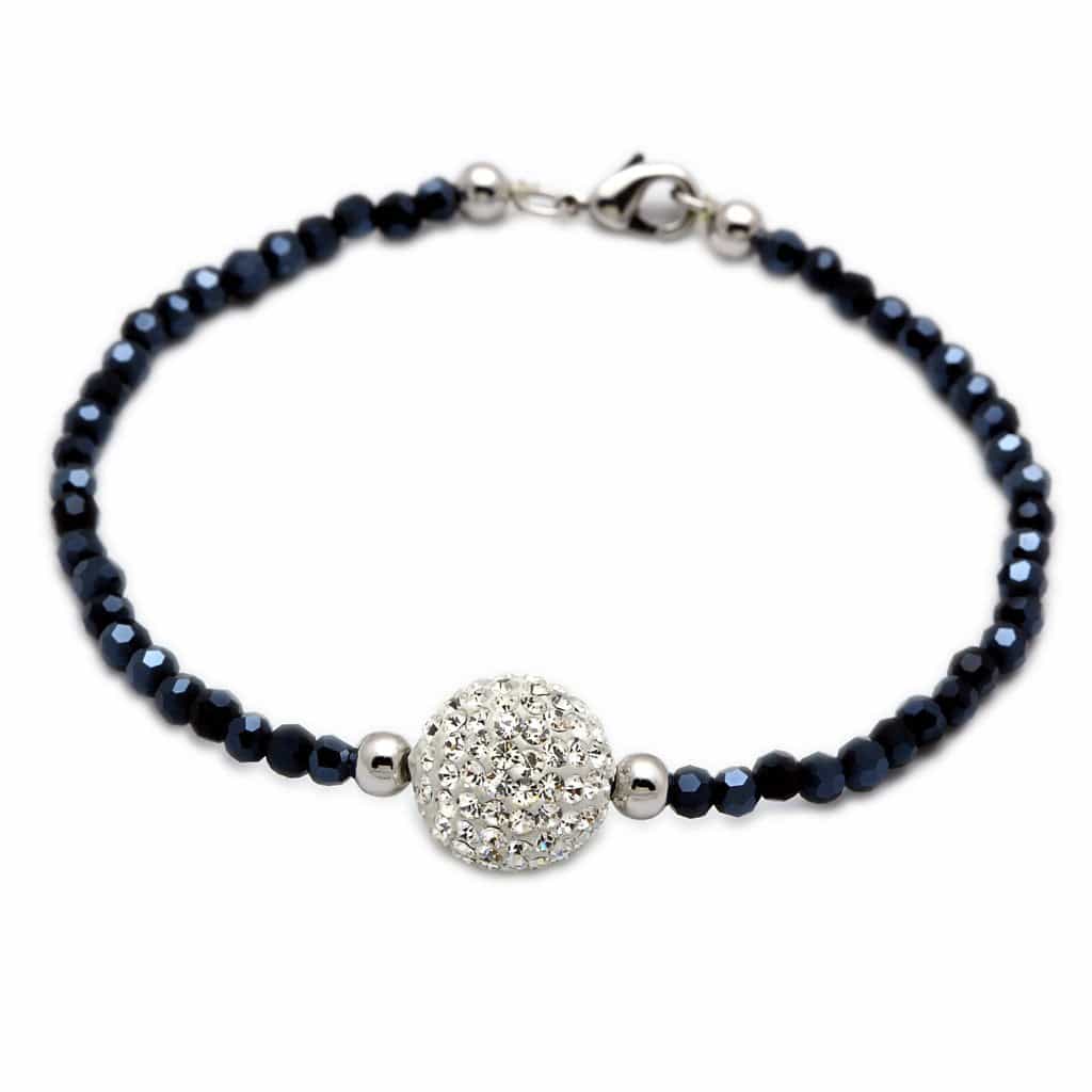 Brass Navy Blue Crystal Bead Pave Ball Bracelet view 1