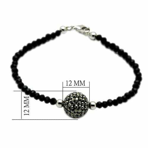 Brass Black Crystal Bead Grey Pave Ball Bracelet view 2