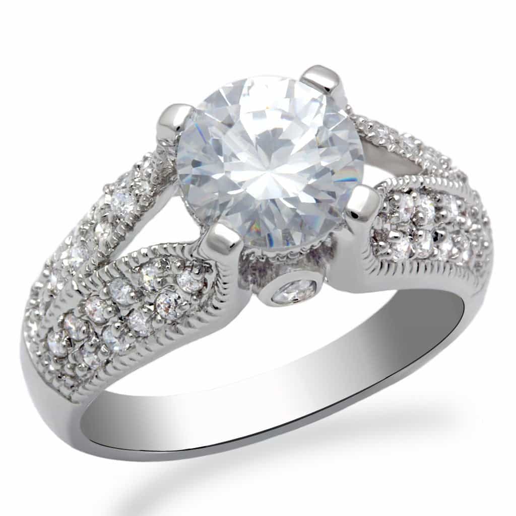 Brass Silver CZ Round Vintage Ornate Solitaire Ring view 1