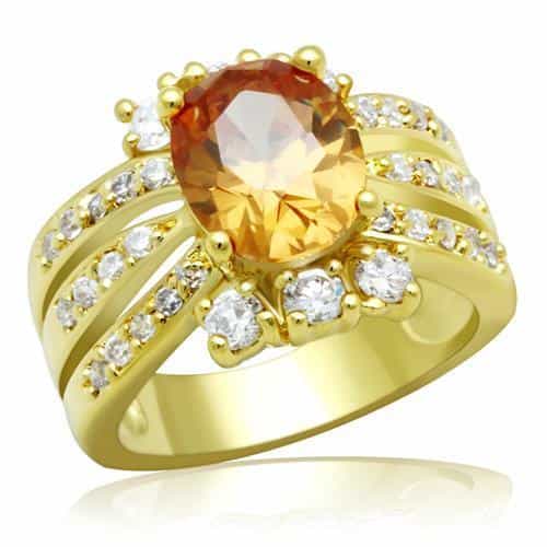Brass Gold Champagne CZ Round Pave Triple Band Ring view 1