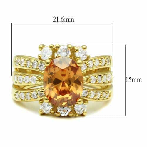 Brass Gold Champagne CZ Round Pave Triple Band Ring view 2