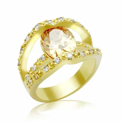 Brass Gold Champagne CZ Oval Pave Bypass Ring view 1