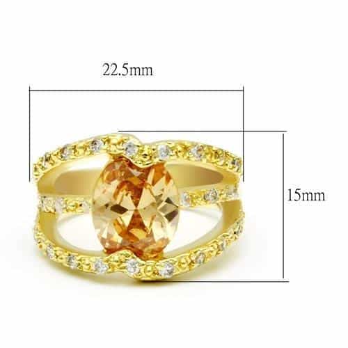 Brass Gold Champagne CZ Oval Pave Bypass Ring view 2