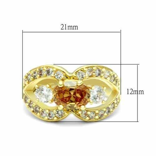 Brass Gold Champagne CZ Heart Crossover Ring view 2