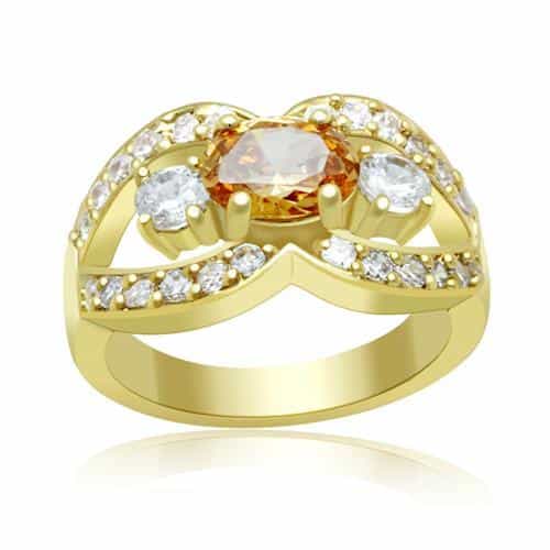 Brass Gold Champagne CZ Heart Crossover Ring view 1