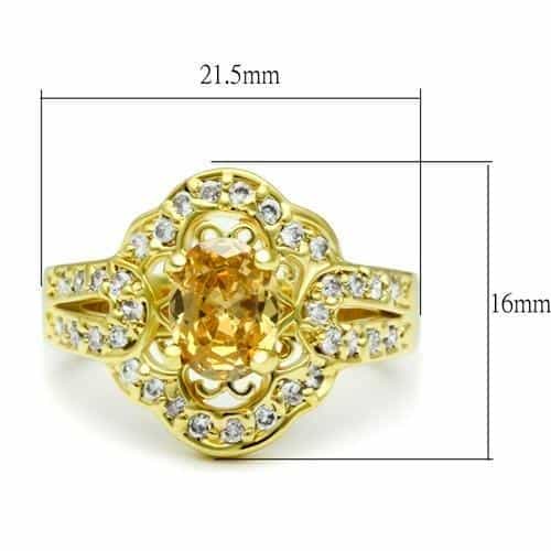 Brass Gold Champagne CZ Oval Filigree Scroll Ring view 2