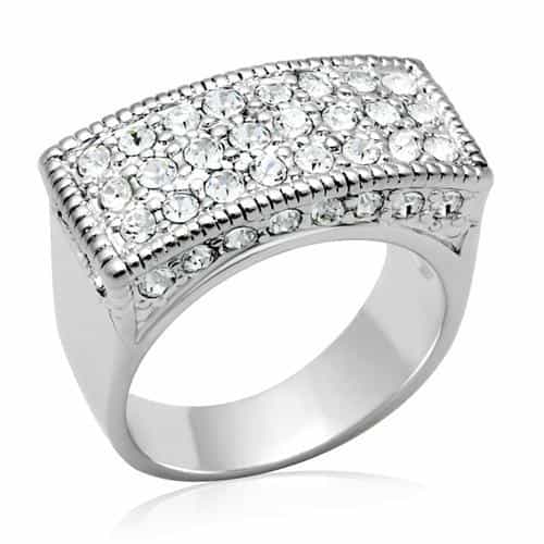 Brass Silver Crystal Pave Wide Rectangular Band Ring view 1