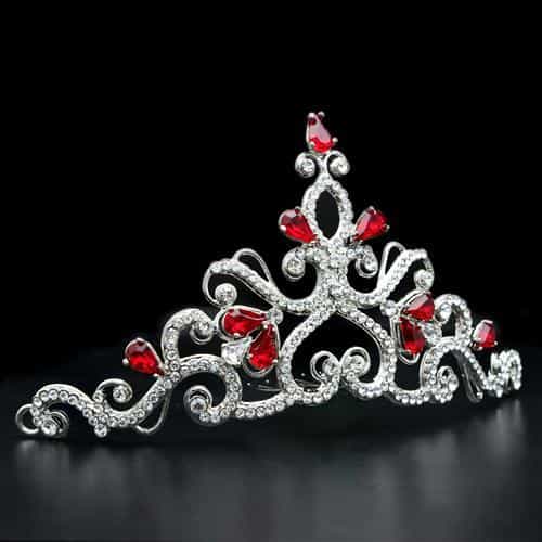 Brass Silver Red Crystal Scroll Crown Tiara Ring view 2