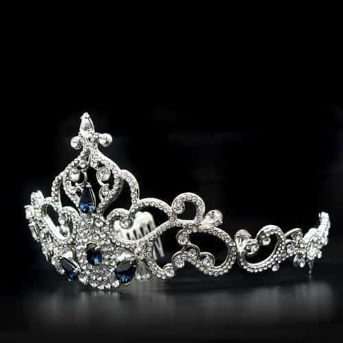 Brass Silver Blue Crystal Filigree Scroll Crown Tiara Ring view 2