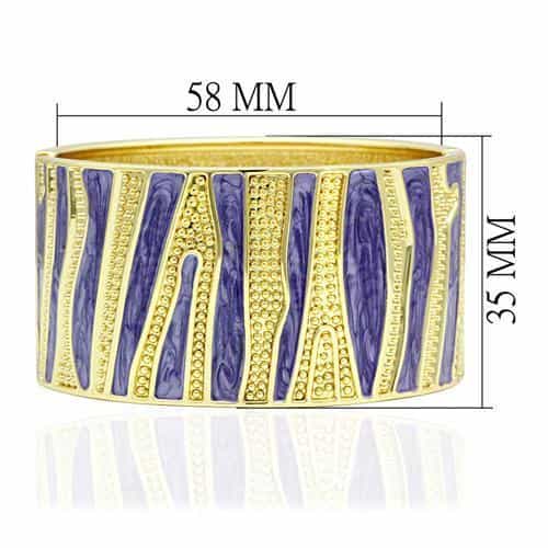 Brass Gold Purple Enamel Zebra Stripe Wide Bangle Bracelet view 2