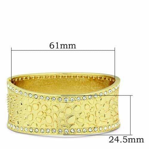 Brass Gold Hammered Textured CZ Edge Wide Bangle Bracelet view 2