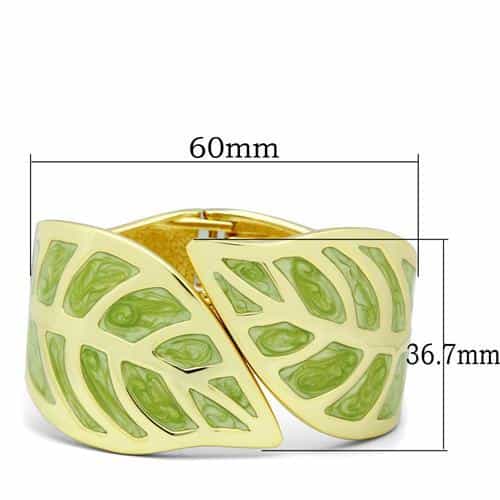 Brass Gold Green Enamel Leaf Cutout Hinged Bangle Bracelet view 2