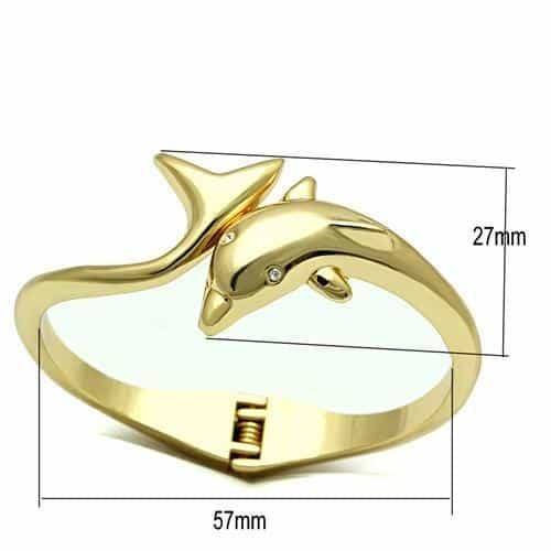 Brass Gold Polished Dolphin Figure Hinged Bangle Bracelet view 2