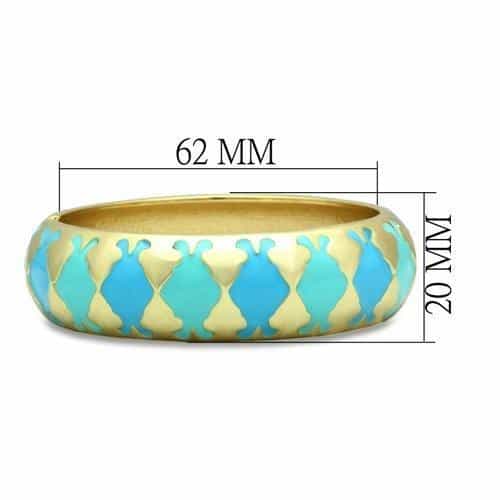Brass Gold Turquoise Enamel Diamond Pattern Hinged Bracelet view 2