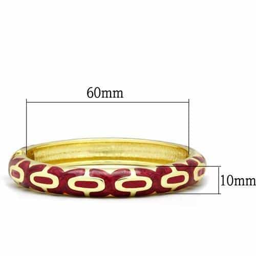 Brass Gold Red Enamel Quatrefoil Pattern Hinged Bangle Bracelet view 2