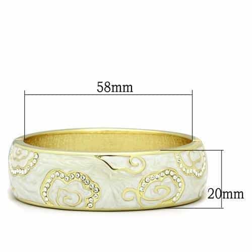Brass Gold White Enamel Crystal Scroll Vine Hinged Bracelet view 2