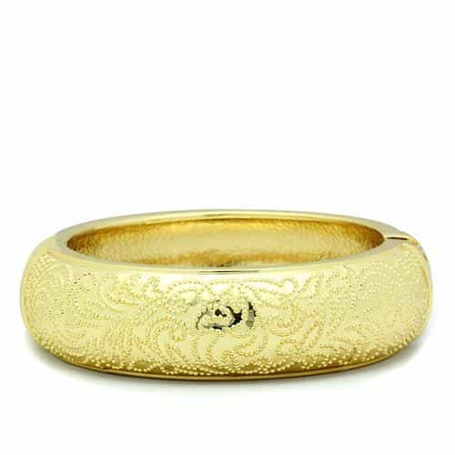 Brass Gold Engraved Floral Textured Wide Dome Bangle Bracelet view 1
