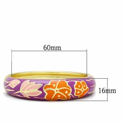 Brass Gold Purple Orange Enamel Flower Hinged Bangle Bracelet view 2