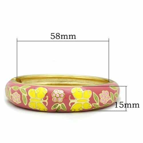 Brass Gold Pink Enamel Yellow Butterfly Flower Hinged Bracelet view 2