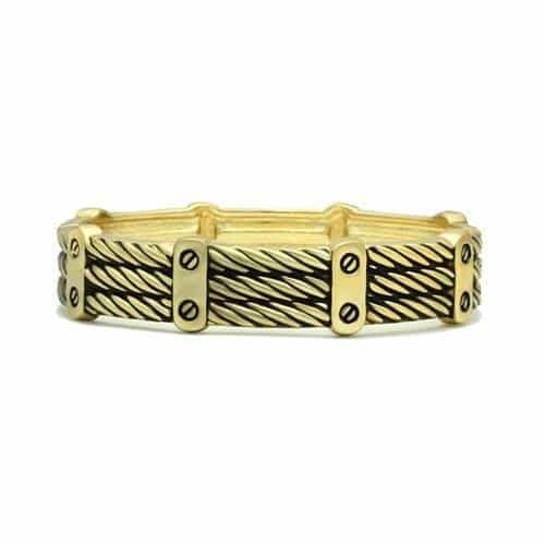 Brass Gold Antique Cable Twist Panel Hinged Bangle Bracelet view 1