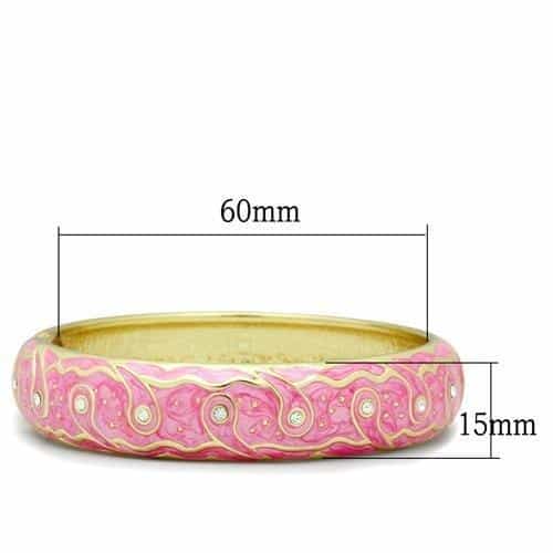 Brass Gold Pink Enamel Crystal Wave Scroll Hinged Bangle Bracelet view 2