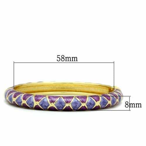 Brass Gold Purple Enamel Lattice Diamond Hinged Bangle Bracelet view 2