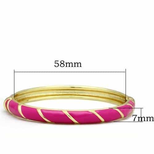 Brass Gold Hot Pink Enamel Diagonal Stripe Hinged Bangle Bracelet view 2
