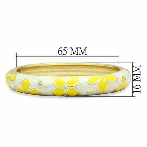 Brass Gold White Enamel Yellow Flower Crystal Hinged Bracelet view 2
