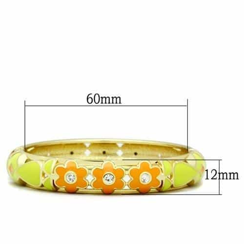 Brass Gold Green Orange Enamel Flower Crystal Hinged Bracelet view 2
