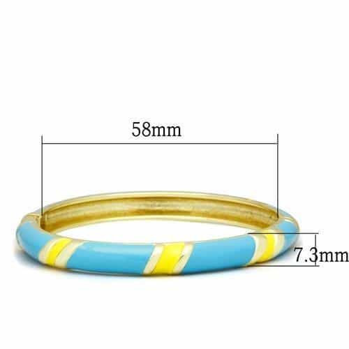 Brass Gold Blue Yellow Enamel Stripe Hinged Bangle Bracelet view 2
